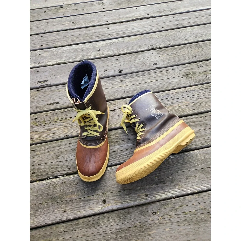 Sorel Arctic Pac‎ Winter Boots Brown Leather Rubber Duck Boots Canada Men 12